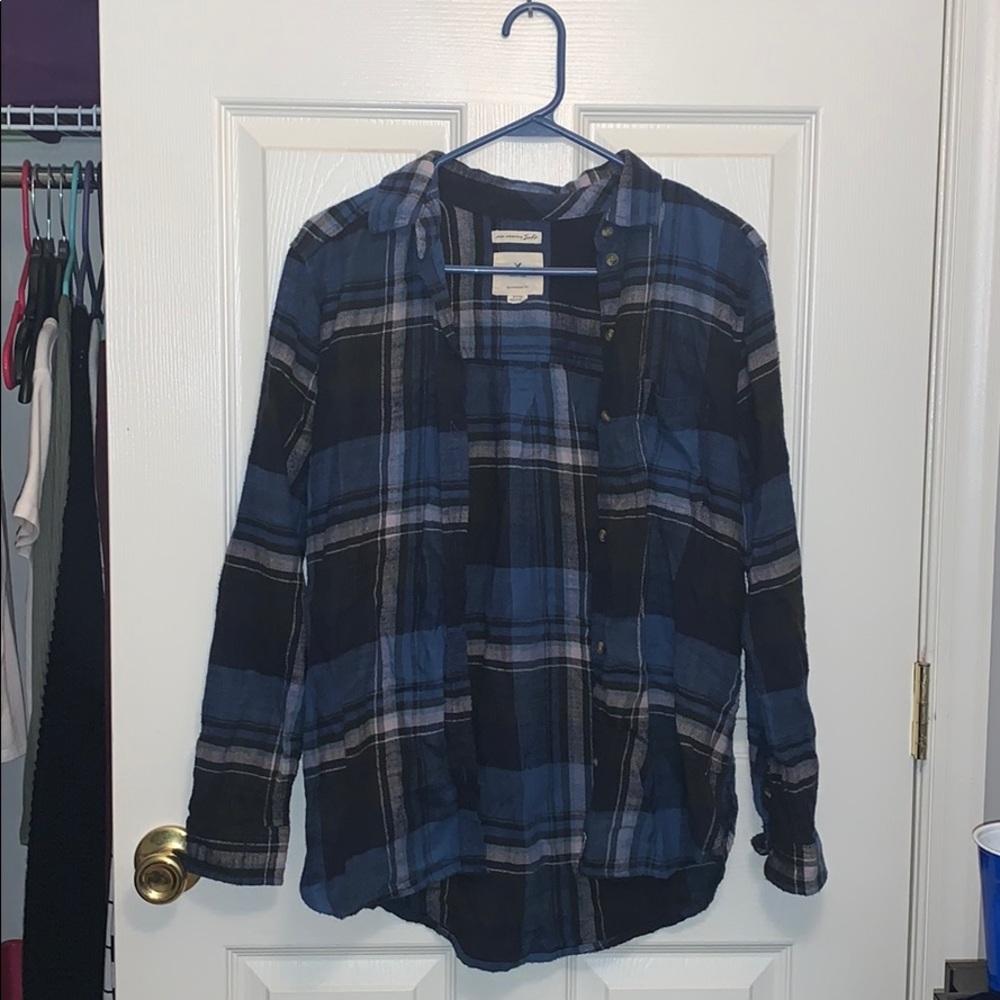 American Eagle Blue and Black Flannel